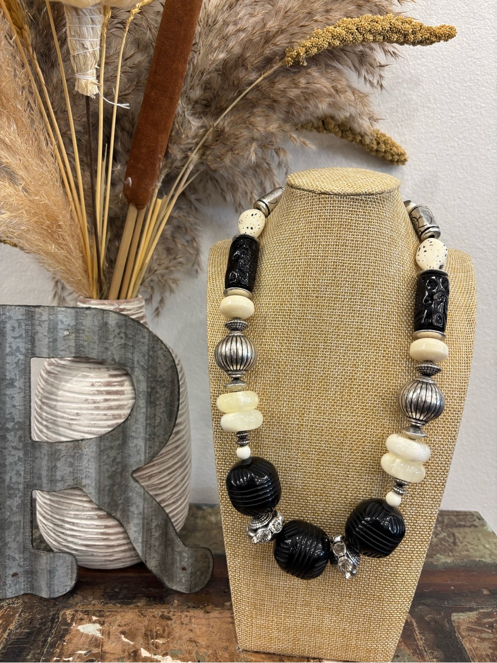 Chico's Black and Cream Chunky Statement Necklace